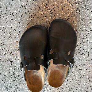 Birkenstock Black Clogs with Textured Soles